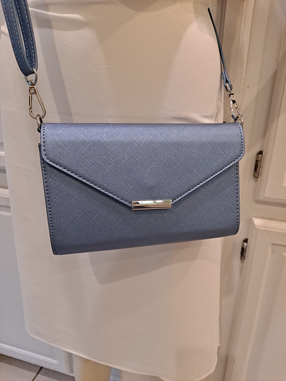 Save The Girls Textured Envelope Phone Crossbody Bag Periwinkle Blue PVC Vegan